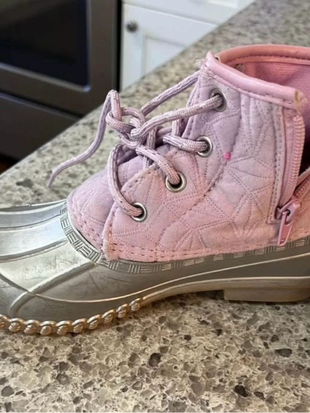 Magellan Outdoors Pink Quilted Kids Duck Boots with Silver Toe